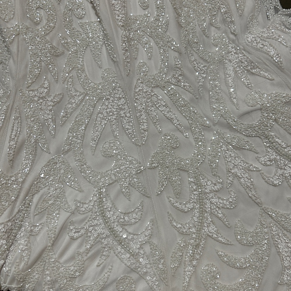 Lord & Taylor White Beaded Spaghetti-Strap Wedding Gown - Picture 5 of 6